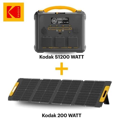 KODAK Kit Station d'Énergie Portable S1210 + Panneau Solaire 200W - Batterie 1102Wh - Multiport&Prises - Idéal pour Camping Urgence