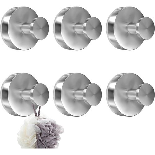 Anwxai-Crochet Ventouse Salle De Bain,6 Pcs Crochet Ventouse En Acier Inoxydable Étanches,Puissant Charge 10kg,Mural D'aspiration Puissante Pour Verre,Carrelage,Salle De Bain,Cuisine(Argenté)