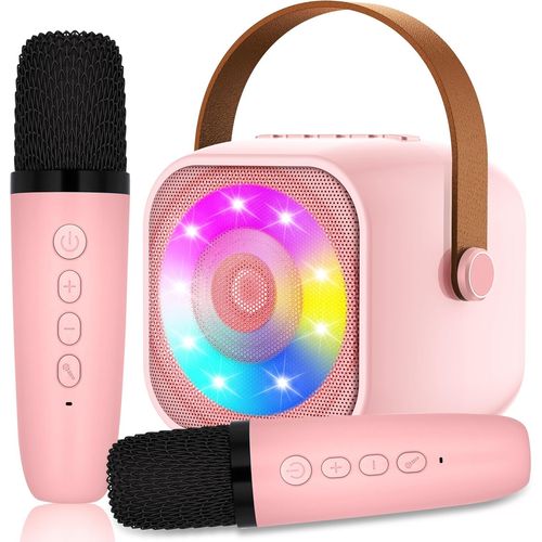Anwxai-Karaoke Enfant Avec 2 Microphones,Microphone Karaoké Sans Fil,Haut-Parleur Bluetooth Avec Micro,Jouet De Machine Karaoké Avec Led Lumière Pour Enfant Adulte Fille Cadeau Chanter
