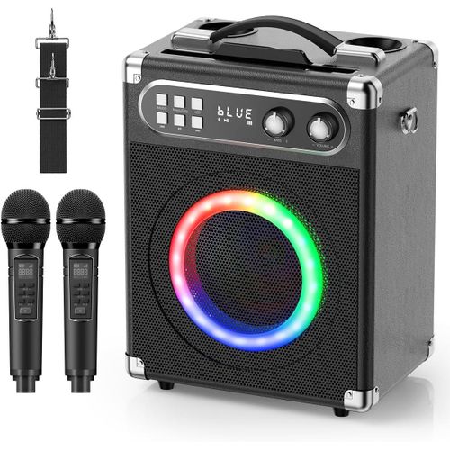 anwxai-Système De Karaoké Portable,Tout-En-Un Karaoké Complet 30W Enceinte Bluetooth,2 Microphones Karaoké Sans Fil Et Fente Microphone Rechargeable(Black)