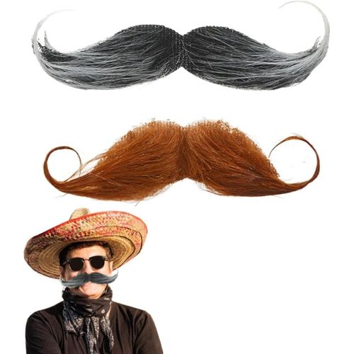 Anwxai-2 Pièces Moustaches À Coller,Noir Moustache À Coller,Fausse Moustache,Moustaches Noires,Peluche Longue Et Douce,Fausse Moustache,Costume De Moustache Autocollant,Déguisement De Détective