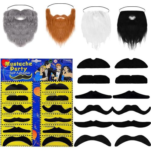 Anwxai-16pcs Fausses Moustaches,Moustaches Auto-Adhésives De Nouveauté,Kit De Fausses Barbes Adhésives Pour Fête Masquée,Fête D'anniversaire,Déguisement Et Spectacle
