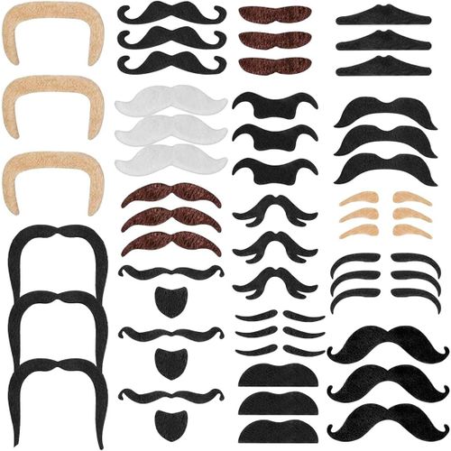 Anwxai-48pcs Fausses Moustaches,Moustaches Auto-Adhésives De Nouveauté,Kit De Fausses Barbes Adhésives Pour Fête Masquée,Fête D'anniversaire,Déguisement Et Spectacle