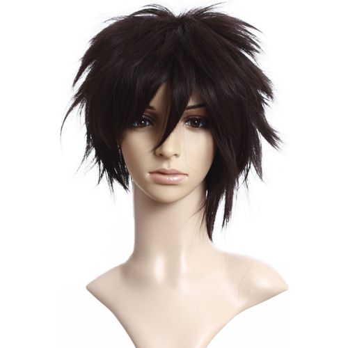 Anwxai-Perruque Chataîn Marron Brun Courte Homme Femme Manga Cosplay Farfelu Sauvage Wig C056