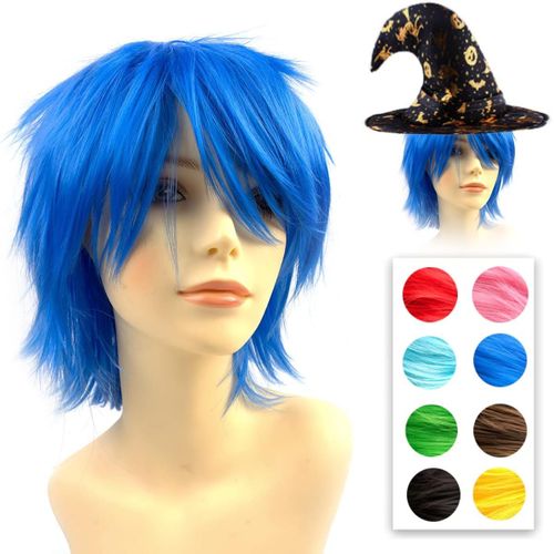Anwxai-Perruque Cosplay Anime Pour Halloween Costume Party,Noir Foncé Perruques Synthétiques À Cheveux Courts Avec Franges Pour Femmes Hommes Enfants 