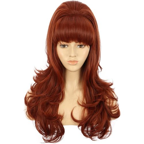 Anwxai-Perruque Longue Rouge Bordeaux Ondulée Vintage Pour Les Femmes Des Années 60 70 Beehive Ruche Peg Bundy Pour Carnaval Halloween Cosplay Déguisement Party