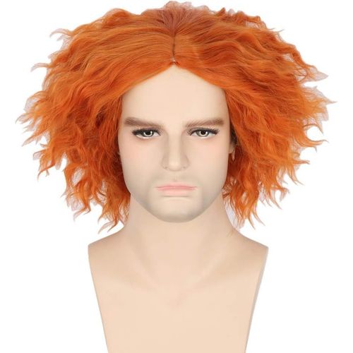 Anwxai-Perruque Chapelier Fou Du Alice Au Pays Des Merveilles,Perruque Bouclés Orange Pour Costume Adulte