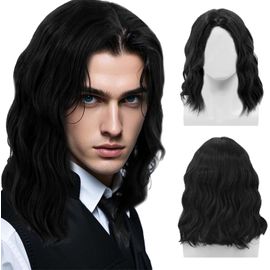 Anwxai-Années 70 Années 80 Perruque Pour Hommes,Longue Perruque Noire Pour Hommes,Hommes Curly Cosplay Wigs,Men Costume Hippie Rockstar Men's Wig For Carnival Halloween Costume(Noir)