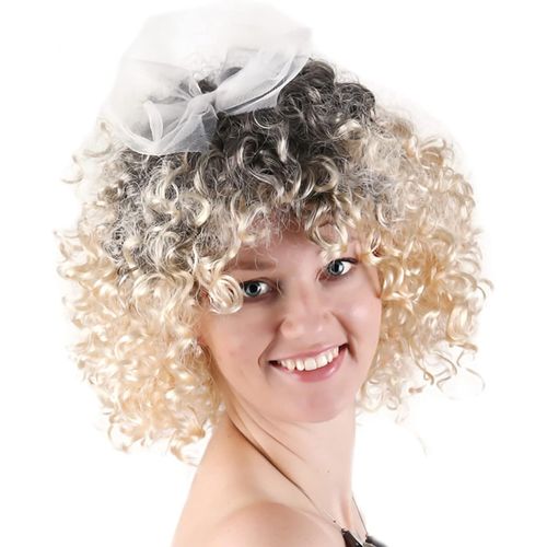 Anwxai-Blonde,Cheveux Courts,Perruque Enfant Sauvage Des Années 80 Bouclés Avec N?Ud Taille Unique,Cheveux Artificiels,Prolo,Rockstar,Accessoire,Fête À Thème,Carnaval