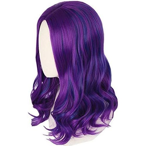 Anwxai-Perruque Mal Pour Adultes Femme,Bleu Violet Perruque Longue Bouclée Perruque Pour Cosplay Halloween Déguisement 