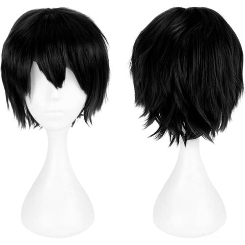 Anwxai-Perruque Halloween Noire Courte Pour Femme Et Homme-Cosplay Anime,Cheveux Synthétiques Pour Fête À Thème,Carnaval,Soirée Déguisée,Costume Halloween Party