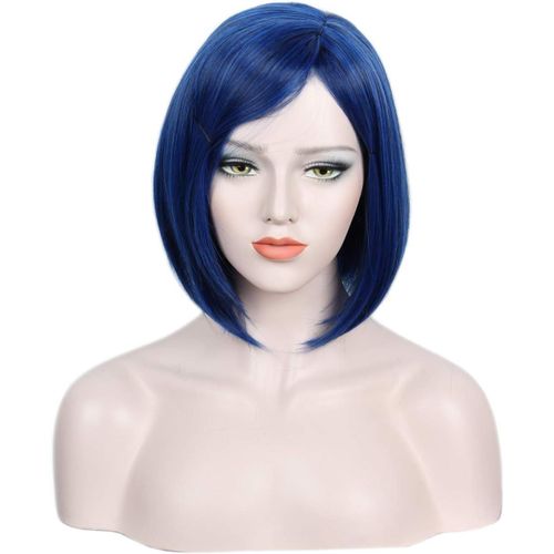 Anwxai-Perruque Bleue Courte Pour Femmes Avec Frange Perruque De Cosplay Pour Costume Halloween 
