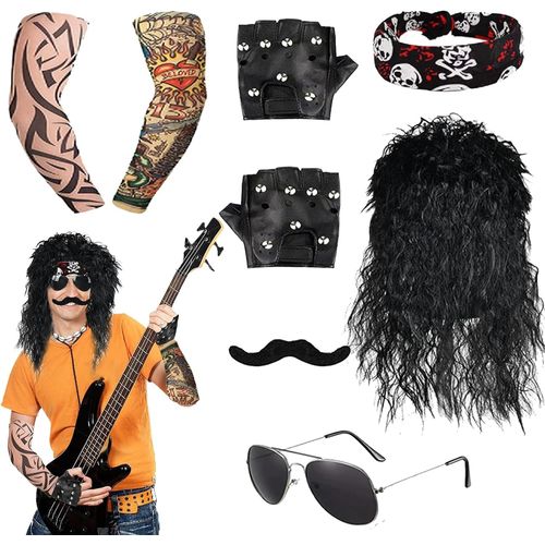 Anwxai-Déguisement Homme Rock Kit,Accessoires De Costume Rocker Disco,Années 70 80 90,Pour Fête À Thème