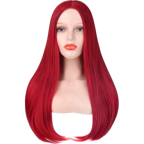 Anwxai-60cm Perruque Rouge Sally Cheveux Longs Lisses Synthétiques Pour Femmes Halloween Nightmare Cosplay Perruques Accessoires De Déguisement 