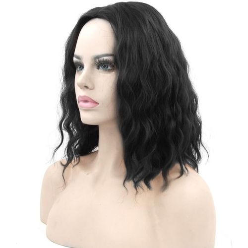 Anwxai-Perruque Noire Femme Costume Perruques Bouclés Cheveux Courte Ondulees Cosplay Wig Synthétique