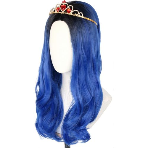 Anwxai-Perruque Evie Pour Femme,Cosplay Perruque Bleu Longues Perruques Bouclées Pour Halloween Déguisement 