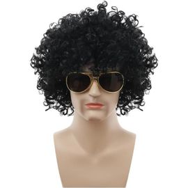 Anwxai-Perruque Afro Deguisement Hippie Homme,Polypropylène Perruque Afro Funky Des Années 70,Perruque Hippie Costume,Carnaval Halloween Costume,Super Grosse,Noir,Taille Unique