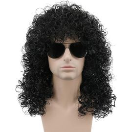 Anwxai-Mens Long Curly Noir Dur 80s Perruque À Bascule À Thème Parti Perruque Halloween Costume Anime Perruque