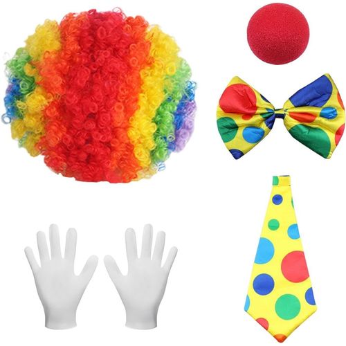 Anwxai-1 Morceau De Perruque De Tête Explosive,1 Morceau De Nez Clown,1 Morceau De N?Ud Papillon,1 Morceau De Cravate,1 Paire De S Et 1 Morceau De Patch En Diamant Coloré,Accessoires De Rôle. 