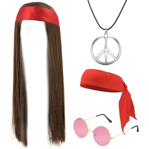 Anwxai-Deguisement Hippie,Deguisement Hippie Costume Hippie Femme Homme,Deguisement Annees 80 70 60s,Perruque Homme,Accessoires Hippie Pour Halloween Decoration Annees 70 Déguisement Hippie