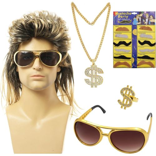 Anwxai-Ensemble De Costume Hippie Des Années 70 Et 80-Perruque Disco Homme Perruques Hippie Pour Homme-Ensemble D'accessoires Pour Cosplay,Halloween,Fête À Thème Disco 