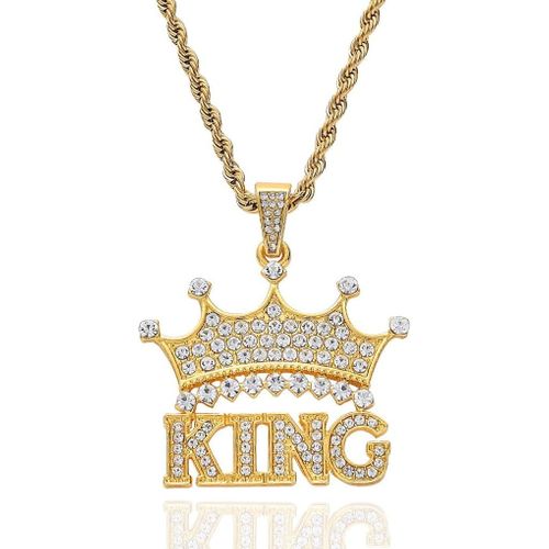 Anwxai-Couronne King Collier King Pendentif Chaîne Rock Punk Hip Hop Chaîne En Or Rappeur Biker Collier Cool Pour Hommes Femmes-Or Style 1,Strass