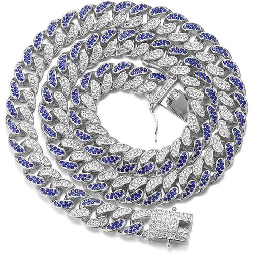 Anwxai-Diamant Cubain Chaîne Pour Homme Fuji,14mm Chaîne En Or Iced Out Plaqué Or Véritable 18 Carats/Finition Or Blanc Platine Ras Du Cou Collier Bracelet,Diamants Bleu,Cadeau Pour Lui