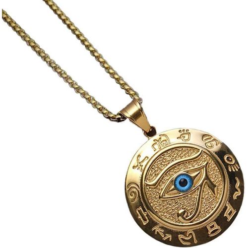 Anwxai-Collier De L'oeil D'horus Bijoux Égyptiens Pour Homme Amulette En Or Pendentif Oeil D'horus En Acier Inoxydable Cadeau Égyptien Pour Homme Avec Boîte