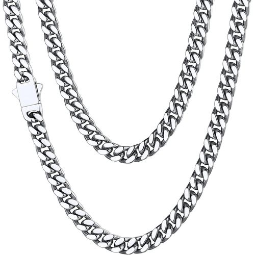 Anwxai-Collier Chaine Homme Acier Inoxydable Maille Cubaine Ras De Cou Garcon[Argent/Or/Noir-Largeur: 4/6/9/13mm-Longeur:46/51/55/61/66/71/76 Cm] Choker Hip Hop Rappeur 32-298g