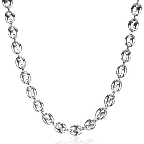 Anwxai-Chaine Maille Grain De Café Homme,Collier Grain De Café En Acier Inoxydable 6/7/9/11mm Grain De Café Chaîne Hip Hop Collier Chaine Pour Homme Longueur 46-66cm,Argent