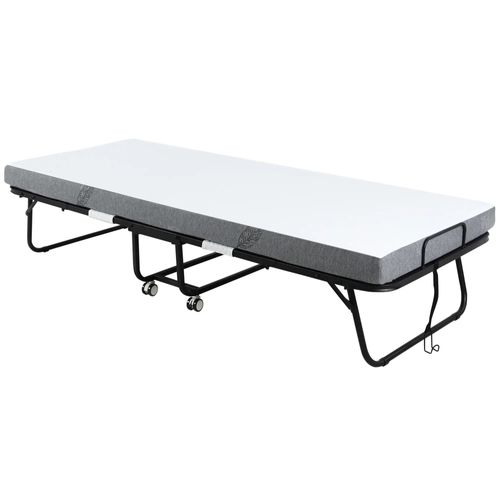 Lunirinxs Lit D'Appoint Pliant Avec Roulettes - Acier & Mousse, Blanc & Noir, 200x75x42.5cm - Gain De Place, Confortable, Portable, Charge 150kg