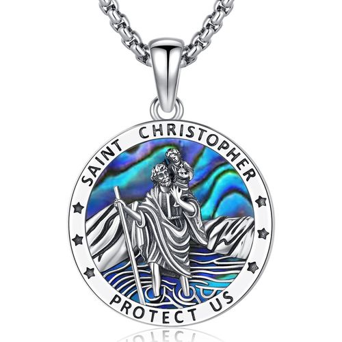 Anwxai-Collier Saint Michel/Saint Christophe/St Benoît Croix En Argent Sterling 925 Archange Pendentif Médaille Religieux Amulette Protection Bijoux Pour Homme Femme