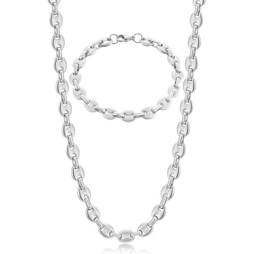 Anwxai-Chaine Maille Grain De Café Homme Collier Et Bracelet En Acier Inoxydable,6mm 9mm 11mm Argent/Or/Noir