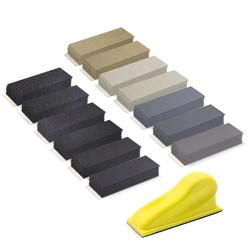 anwxai-Lot De 131 Feuilles De Papier Abrasif Humide Avec Bloc Abrasif-Grain : 60/80/100/150/240/400/800/1200/2000/3000/5000/7000/10000-Assortiment De Papier De Verre Pour Ponçage Et Polissage