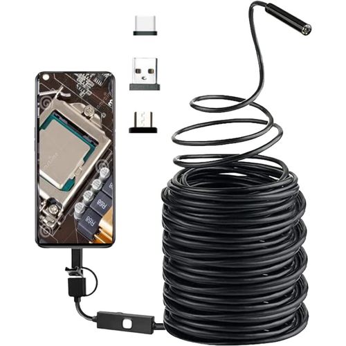 anwxai-Endoscope 8mm,Caméra D'Inspection 3 En 1 Endoscope 720 Hd Étanche Serpent Caméra Tuyau De Vidange Avec 8 Led Réglable Câble Serpent Adaptateur Usb Pour Téléphone Android Tablette