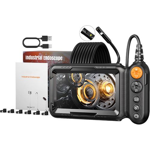 anwxai-Caméra Endoscopique,Écran Ips De 5 Pouces,Caméra D'Inspection À Double Objectif,1080P Hd Ip67,Caméra Endoscope Étanche Avec 6 + 1 Led,Tuyau De Câble Semi-Rigide De 8mm 6 Gadgets