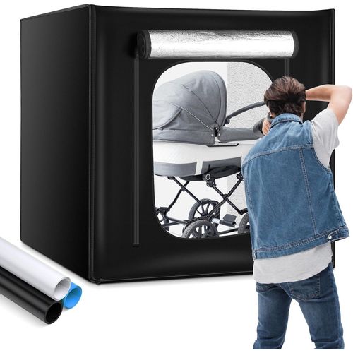 anwxai-Studio Photo Box Portable,100X100X100Cm Boîte À Lumière,Tente D¿Éclairage Shooting Avec 4 X 96 Led Lampes,Éclairage Lightbox Avec 3 Couleurs De Fonds(Blanc,Noir,Bleu)
