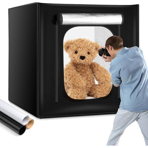 anwxai-Studio Photo Box Portable,80X80X80Cm Boîte À Lumière,Tente D¿Éclairage Shooting Avec 3 X 70 Led Lampes,Éclairage Lightbox Avec 3 Couleurs De Fonds(Blanc,Noir,Orange)