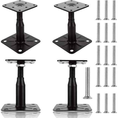 anwxai-Lot De 4 Supports De Poteau Réglables En Hauteur 100-150mm En Acier Galvanisé Avec Vis 75 X 95mm Support De Poteau Réglable À Encastrer Dans Le Béton Pour Terrasses,Clôtures,Tonnelles De