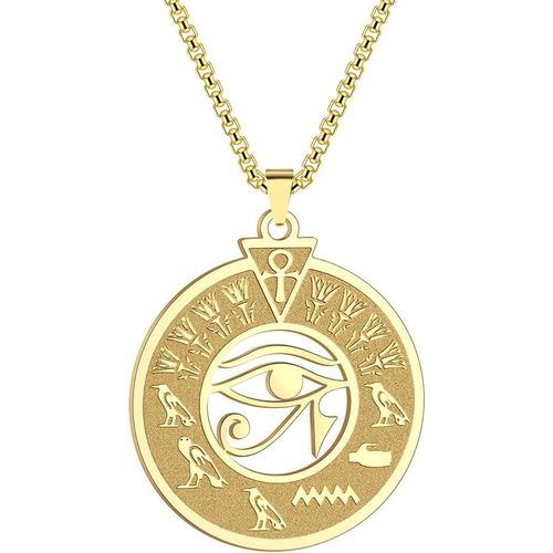 Anwxai-Collier Pour Homme En Acier Inoxydable Avec Pendentif Cartouche Hiéroglyphe Égyptienne(Doré),Acier Inoxydable