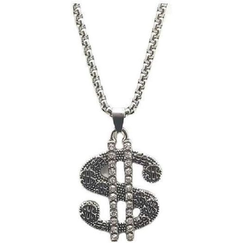 Anwxai-Collier Pendentif Signe Dollar En Cristal Pour Hommes,Collier Dollar Hip Hop Avec Chaîne De 27,6 Po,Collier Symbole Dollar En Acier Inoxydable,Collier Punk Rock Pour Rappeur