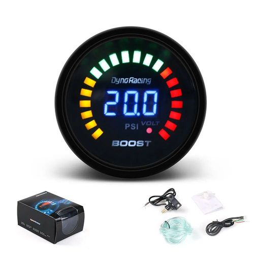 Dynoracing 52mm 20leds Numérique Voiture Turbo Boost Jauge De Course Boost Indicateur Fumé 12v Voiture Compteur-15-45 Psi