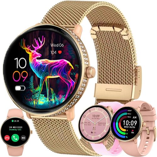 Yemaesre-Montre Connectée Femme Avec Appel Bluetooth, 1,19¿ Amoled 5atm Smartwatch Avec 100+ Modes Sportifs Tracker D'activité, Sommeil, Spo2, Smart Watch Pour Ios Android (Doré)
