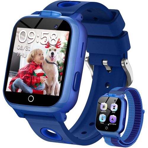 Yemaesre-Montre Connectée Enfant Avec Livres Audio, 30 Jeux, Fonction Téléphone, Sos, Cartes D'apprentis De L'anglais, Mode École, Caméra - Cadeau Parfait Pour Garçons Et Filles (Bleu)