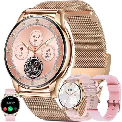 Yemaesre-1,32¿ Amoled Montre Connectée Femme Avec Appel Bluetooth, 5atm Smartwatch Avec 100+ Modes Sportifs Tracker D'activité, Sommeil, Spo2, Smart Watch Pour Ios Android (Doré)