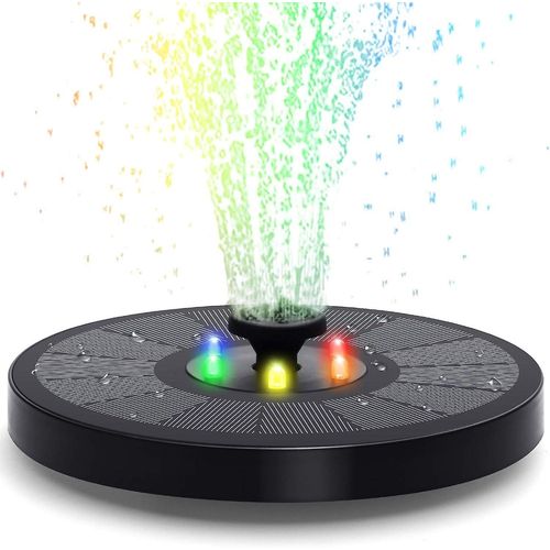 Fontaine solaire 3 W améliorée avec lumières LED colorées et batterie pour bain d'oiseaux, étang, piscine et décoration de jardin