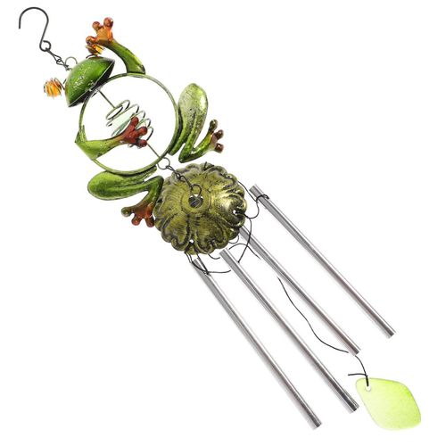 Carillon éolien d'extérieur haut de gamme ¿ Motif grenouille clochette temple pour décoration de jardin, de porte et de fenêtre ¿ Sons mélodieux, fer et verre durables