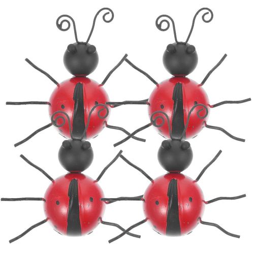 Lot de 4 décorations de jardin en fer durable en forme de coccinelle ¿ Décorations suspendues colorées pour la pelouse et la maison