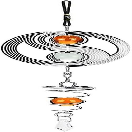 Carillon éolien Feng Shui rotatif 3D ¿ Décoration suspendue vintage en métal avec boules de verre ambré pour la maison et le jardin