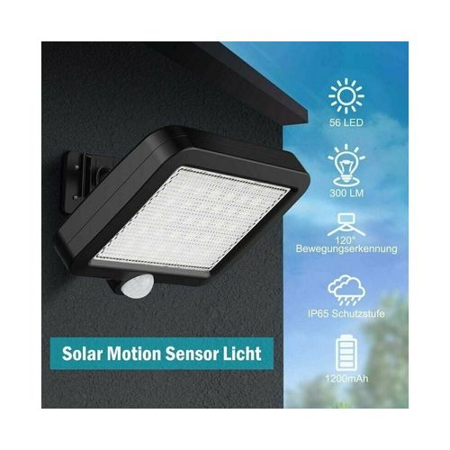 Lampadaire Solaire Lumineux Avec Détecteur De Mouvement - 56 Led, Étanchéité Ip65, Installation Facile, Panneau Solaire Réglable